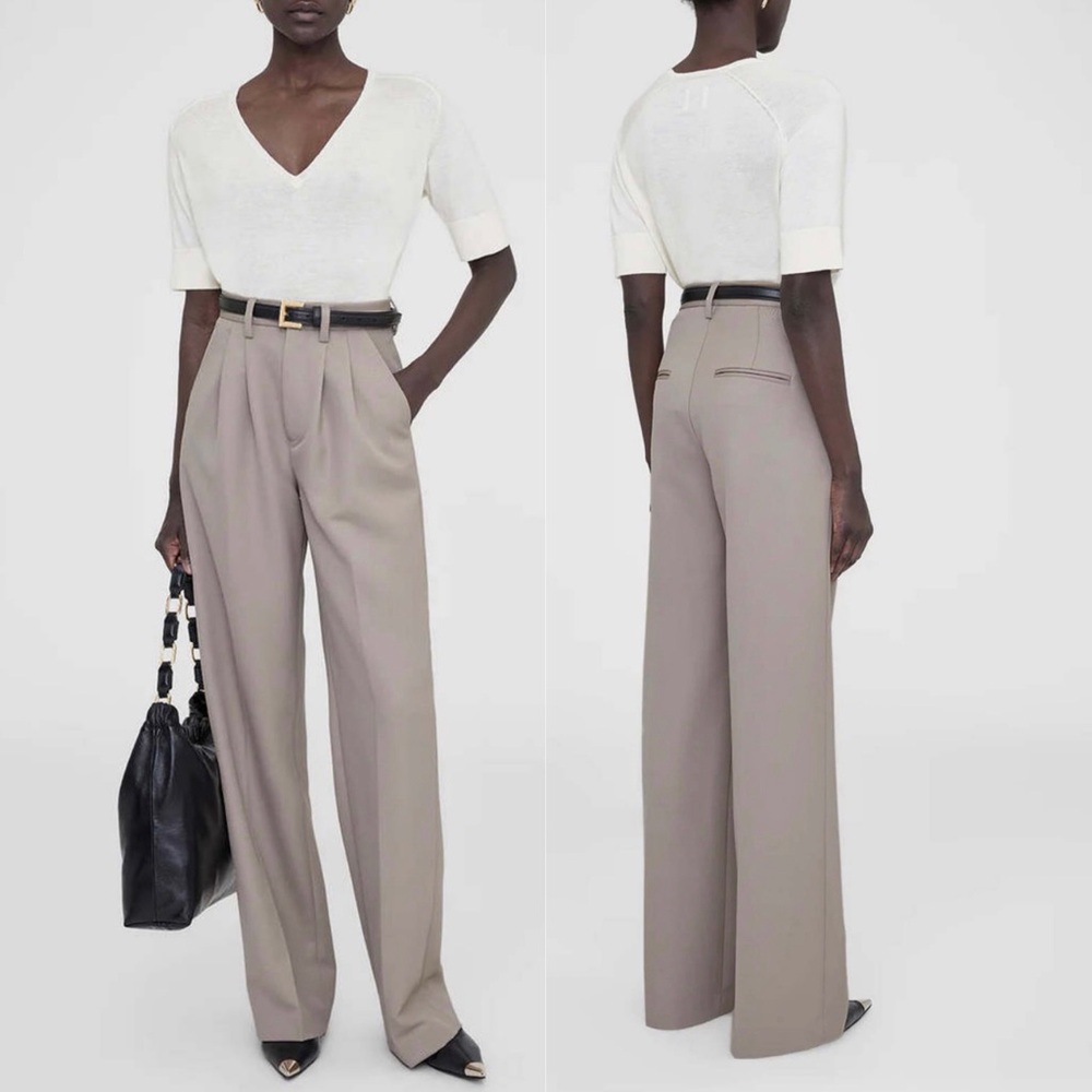 Anine Bing Carrie Wool High Rise Tailored Trousers NWT Sz XS | Minimalist